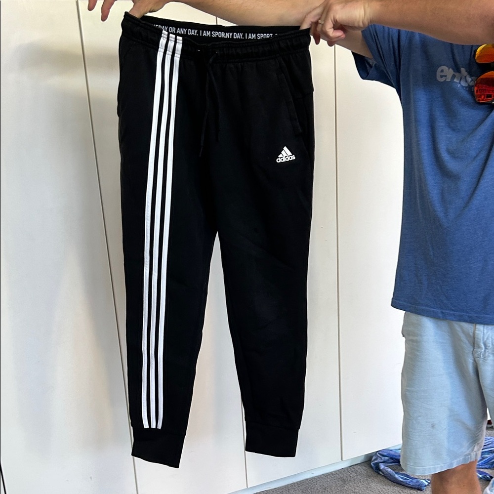 Adidas Women’s Black Sweatpants with White Stripes